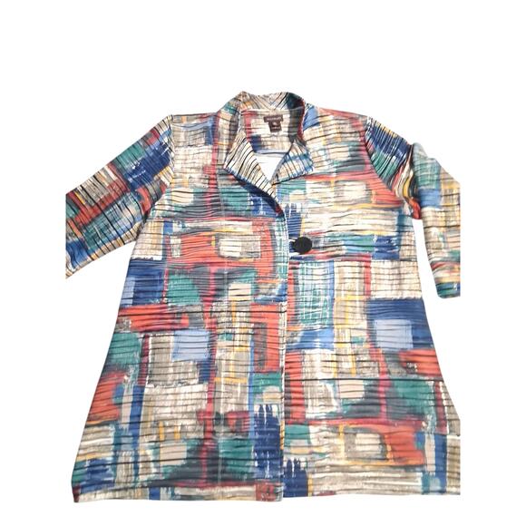 Multiples Patchwork Womens size XL Art tk Wear Artsy OldMoney Colorful Cardigan - Picture 2 of 14